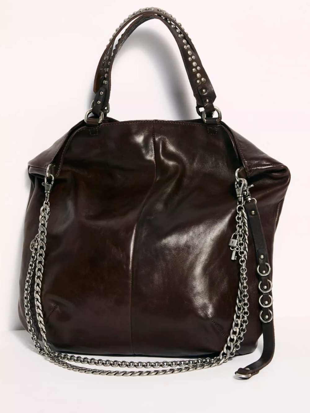 A.S.98 Black Leather Shoulder Bag with Silver Chain